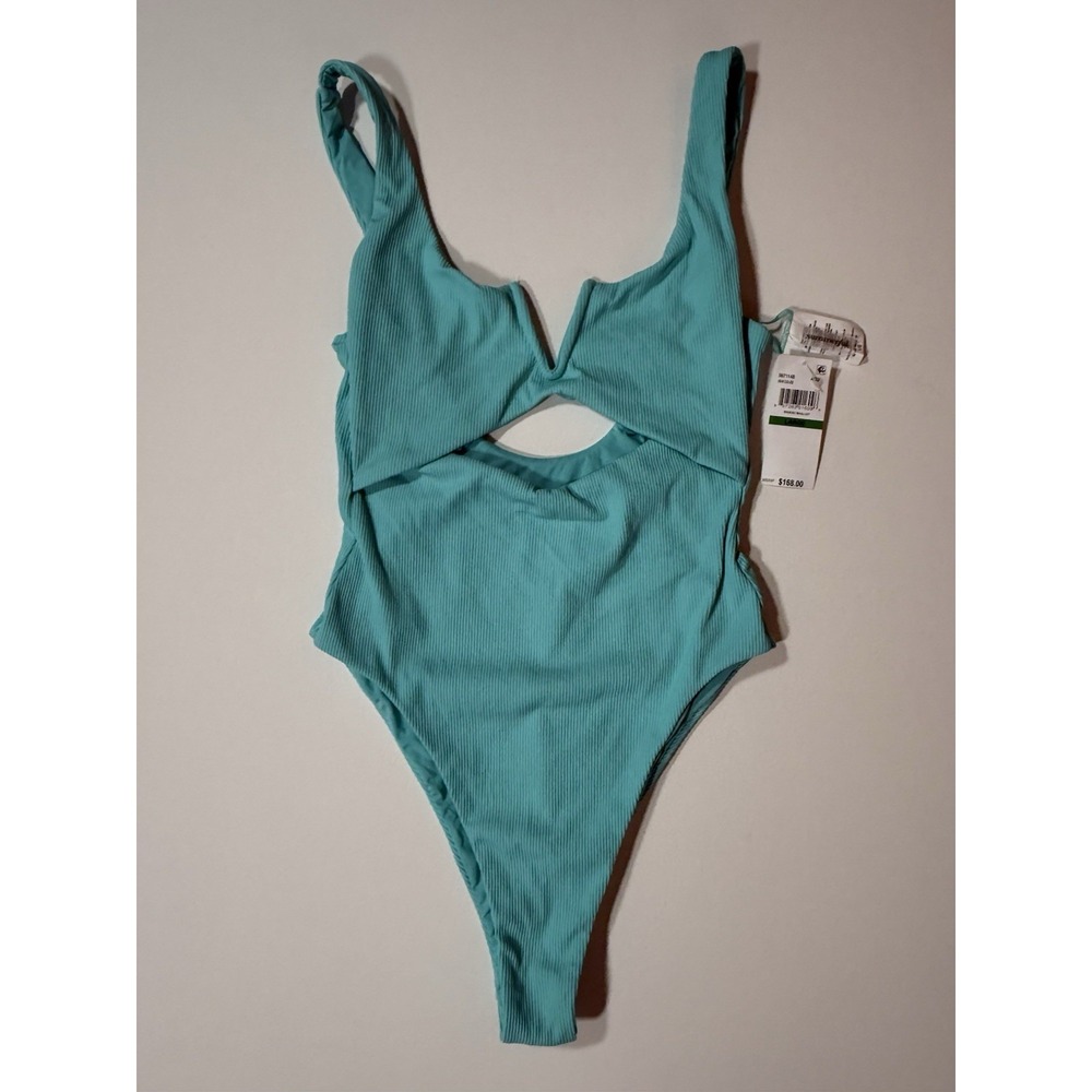Summerful Waikiki Maillot Swimsuit Large Teal Cutout Ribbed NWT